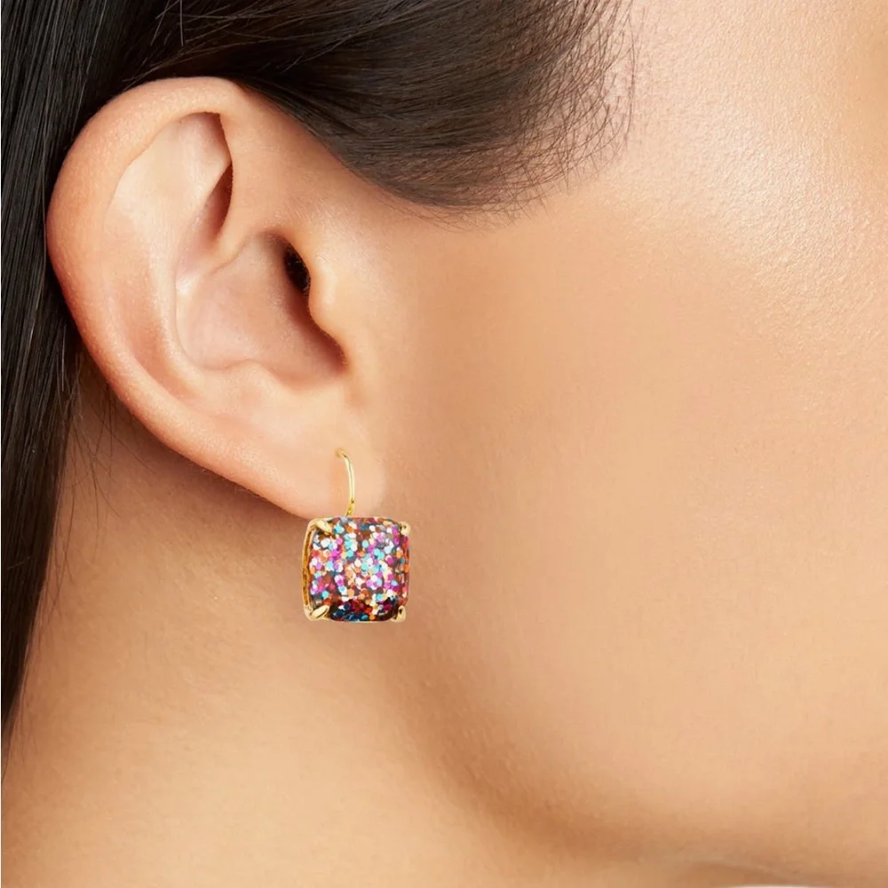 KATE SPADE NEW Glitter Small Square Level back earrings